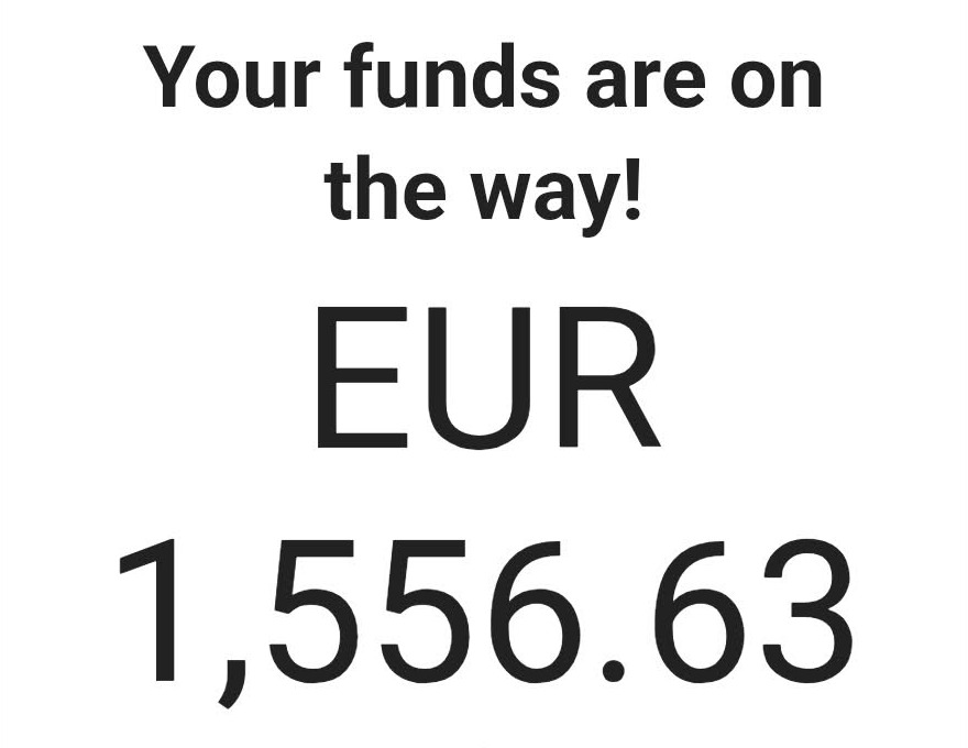 Payout email: 1,556.63 euro on the way